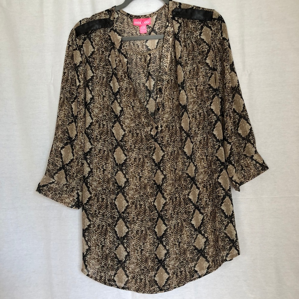 mix & co Sheer Snake Print Tunic with Pleather Det